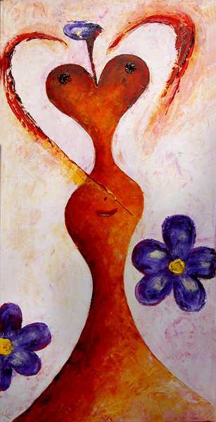 "Eva mit Herz" 100 x 50 cm, Öl auf Leinen