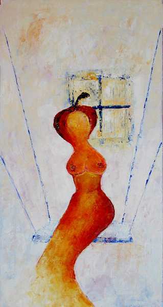 "Eva schaukelnd" 100 x 50 cm, Öl auf Leinen